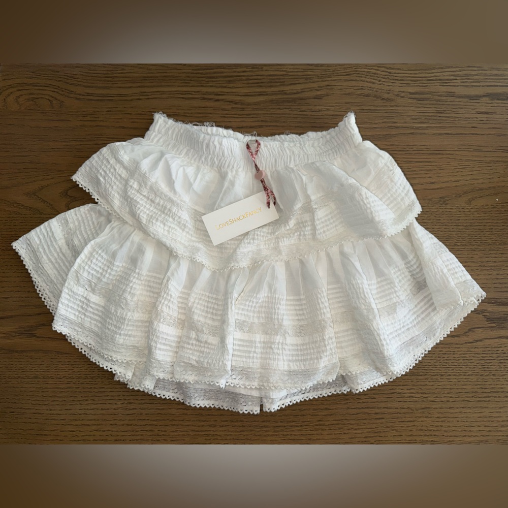 LoveShackFancy White Tiered Mini Skirt